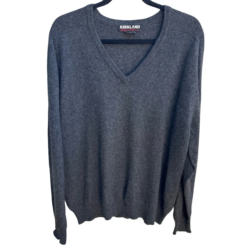 Kirkland Signature 100% Cashmere Quiet Luxury Minimalist Sweater Grey Mens L
